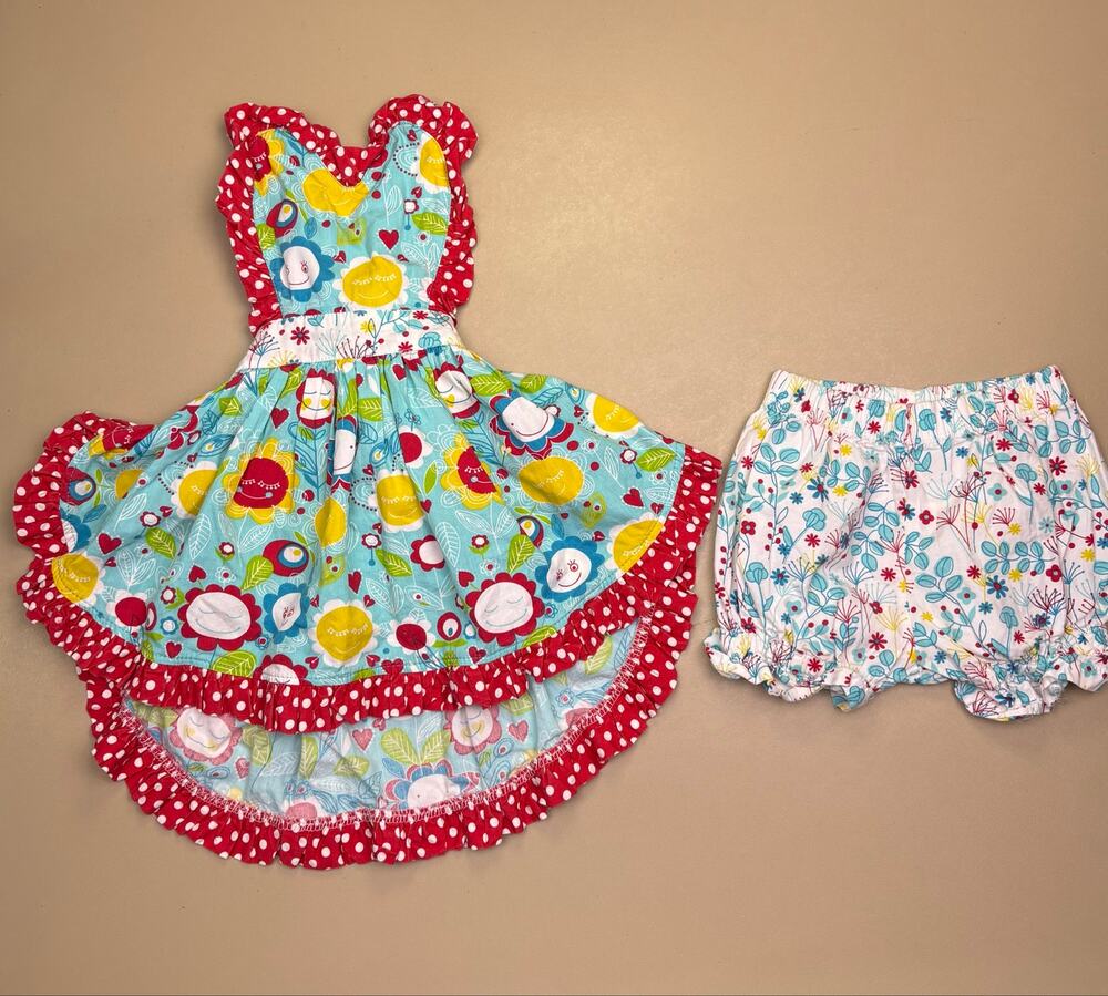 Jelly The Pug Girls 12M Floral Dress Bloomer Set Red Polka Dot EUC Boutique